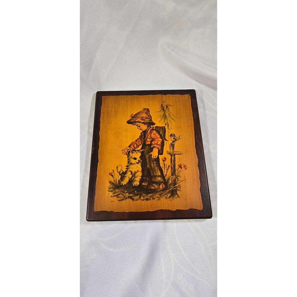 Vintage M.I. Hummel Wood Wall Plaque Playmates